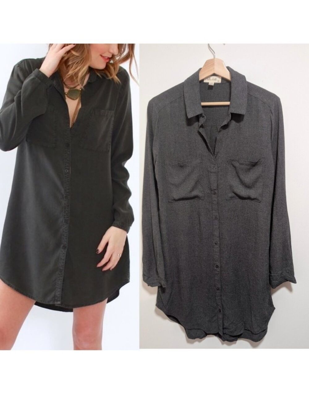Bella Dahl | Hipster Button Down Shirt Dress In Charcoal Grey
